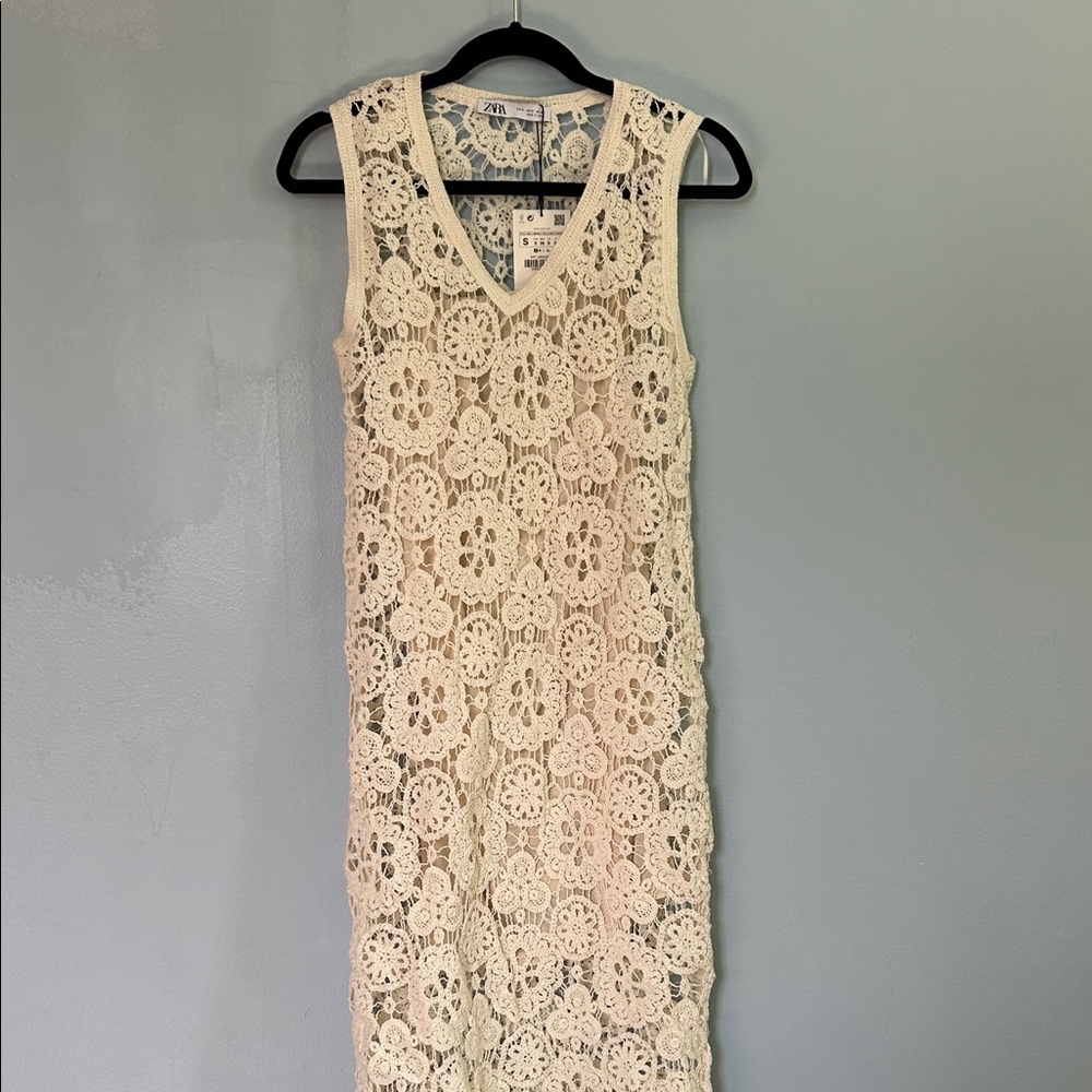 NWT Zara Cream Crochet Midi Dress